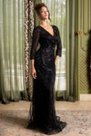 Load image into Gallery viewer, LAF8473 Wholesale Long Sleeve Sheath Mother of the Bride Dress Beaded Sequin V-Neck Evening Gown