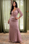 Load image into Gallery viewer, LAF8473 Wholesale Long Sleeve Sheath Mother of the Bride Dress Beaded Sequin V-Neck Evening Gown