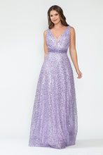 Load image into Gallery viewer, LA Merchandise LAF8217 Sequin A-Line Evening Gown with Deep V-Neck Glitter Beaded Sequin Waist Ruched Formal Dress