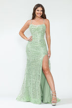 Load image into Gallery viewer, LA Merchandise LAF8216 Sequin Spaghetti Strap Cowl Neck High Slit Evening Gown Glitter Formal Dress