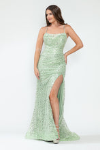 Load image into Gallery viewer, LA Merchandise LAF8216 Sequin Spaghetti Strap Cowl Neck High Slit Evening Gown Glitter Formal Dress