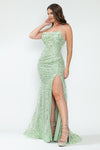 Load image into Gallery viewer, LA Merchandise LAF8216 Sequin Spaghetti Strap Cowl Neck High Slit Evening Gown Glitter Formal Dress