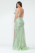 Load image into Gallery viewer, LA Merchandise LAF8216 Sequin Spaghetti Strap Cowl Neck High Slit Evening Gown Glitter Formal Dress