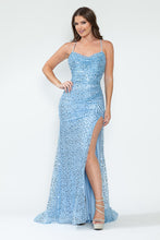 Load image into Gallery viewer, LA Merchandise LAF8216 Sequin Spaghetti Strap Cowl Neck High Slit Evening Gown Glitter Formal Dress