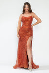 Load image into Gallery viewer, LA Merchandise LAF8216 Sequin Spaghetti Strap Cowl Neck High Slit Evening Gown Glitter Formal Dress