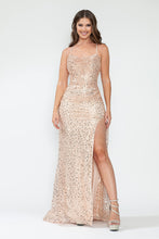 Load image into Gallery viewer, LA Merchandise LAF8216 Sequin Spaghetti Strap Cowl Neck High Slit Evening Gown Glitter Formal Dress