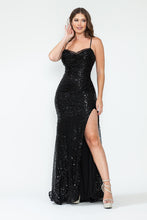 Load image into Gallery viewer, LA Merchandise LAF8216 Sequin Spaghetti Strap Cowl Neck High Slit Evening Gown Glitter Formal Dress