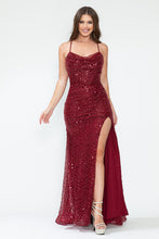 Load image into Gallery viewer, LA Merchandise LAF8216 Sequin Spaghetti Strap Cowl Neck High Slit Evening Gown Glitter Formal Dress