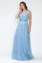 Load image into Gallery viewer, LA Merchandise LAF8217 Sequin A-Line Evening Gown with Deep V-Neck Glitter Beaded Sequin Waist Ruched Formal Dress