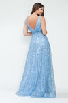 Load image into Gallery viewer, LA Merchandise LAF8217 Sequin A-Line Evening Gown with Deep V-Neck Glitter Beaded Sequin Waist Ruched Formal Dress - - Dress LAF
