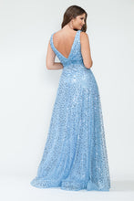 Load image into Gallery viewer, LA Merchandise LAF8217 Sequin A-Line Evening Gown with Deep V-Neck Glitter Beaded Sequin Waist Ruched Formal Dress