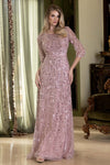 Load image into Gallery viewer, Wholesale 3/4 Sleeve All-Over Sequin Beaded Sheath Mother of the Bride Evening Gown by LAF8395 - MAUVE - Dresses LAF