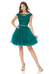 Load image into Gallery viewer, LA Merchandise LAF8177 Lace Applique Cap Sleeve Short Tulle Party Dress with Rhinestone Belt