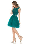 Load image into Gallery viewer, LA Merchandise LAF8177 Lace Applique Cap Sleeve Short Tulle Party Dress with Rhinestone Belt