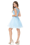 Load image into Gallery viewer, LA Merchandise LAF8177 Lace Applique Cap Sleeve Short Tulle Party Dress with Rhinestone Belt