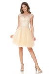 Load image into Gallery viewer, LA Merchandise LAF8177 Lace Applique Cap Sleeve Short Tulle Party Dress with Rhinestone Belt
