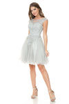 Load image into Gallery viewer, LA Merchandise LAF8177 Lace Applique Cap Sleeve Short Tulle Party Dress with Rhinestone Belt