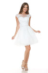 Load image into Gallery viewer, LA Merchandise LAF8177 Lace Applique Cap Sleeve Short Tulle Party Dress with Rhinestone Belt