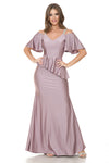 Load image into Gallery viewer, Wholesale Bridesmaid Dress V-Neck Ruffled Sleeve Evening Gown LAF5282 - PLUM - Dress LAF