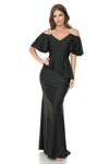 Load image into Gallery viewer, Wholesale Bridesmaid Dress V-Neck Ruffled Sleeve Evening Gown LAF5282 - BLACK - Dress LAF
