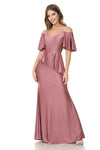 Load image into Gallery viewer, Wholesale Bridesmaid Dress V-Neck Ruffled Sleeve Evening Gown LAF5282 - MAUVE - Dress LAF