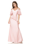 Load image into Gallery viewer, Wholesale Bridesmaid Dress V-Neck Ruffled Sleeve Evening Gown LAF5282 - BLUSH - Dress LAF