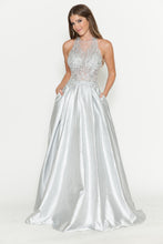 Load image into Gallery viewer, LA Merchandise LAF8181 Halter Lace Bodice A-Line Evening Gown with Sheer Illusion Neckline