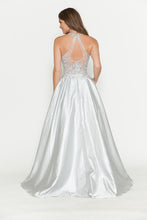 Load image into Gallery viewer, LA Merchandise LAF8181 Halter Lace Bodice A-Line Evening Gown with Sheer Illusion Neckline