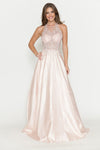 Load image into Gallery viewer, LA Merchandise LAF8181 Halter Lace Bodice A-Line Evening Gown with Sheer Illusion Neckline - BLUSH PINK - Dress LAF