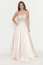 Load image into Gallery viewer, LA Merchandise LAF8181 Halter Lace Bodice A-Line Evening Gown with Sheer Illusion Neckline
