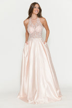 Load image into Gallery viewer, LA Merchandise LAF8181 Halter Lace Bodice A-Line Evening Gown with Sheer Illusion Neckline