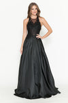 Load image into Gallery viewer, LA Merchandise LAF8181 Halter Lace Bodice A-Line Evening Gown with Sheer Illusion Neckline - BLACK - Dress LAF