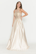 Load image into Gallery viewer, LA Merchandise LAF8181 Halter Lace Bodice A-Line Evening Gown with Sheer Illusion Neckline