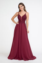 Load image into Gallery viewer, LA Merchandise LAF8185 Lace Appliqué Spaghetti Strap A-Line Gown Formal Prom &amp; Evening Dress
