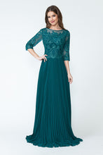 Load image into Gallery viewer, Pleated A-Line Dress with Lace Bodice &amp; 3/4 Sleeves for Formal Events By LAF8145