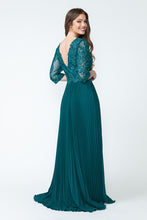 Load image into Gallery viewer, Pleated A-Line Dress with Lace Bodice &amp; 3/4 Sleeves for Formal Events By LAF8145