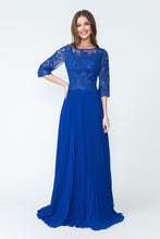 Load image into Gallery viewer, Pleated A-Line Dress with Lace Bodice &amp; 3/4 Sleeves for Formal Events By LAF8145