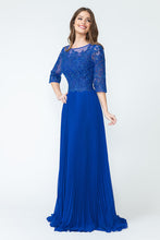 Load image into Gallery viewer, Pleated A-Line Dress with Lace Bodice &amp; 3/4 Sleeves for Formal Events By LAF8145