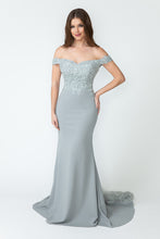 Load image into Gallery viewer, Off-Shoulder Lace Bodice Mermaid Gown with Sheer Back Train for Formal Events By LAF8134
