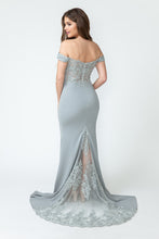 Load image into Gallery viewer, Off-Shoulder Lace Bodice Mermaid Gown with Sheer Back Train for Formal Events By LAF8134
