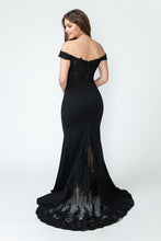 Load image into Gallery viewer, Off-Shoulder Lace Bodice Mermaid Gown with Sheer Back Train for Formal Events By LAF8134