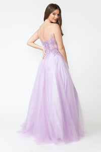 LA Merchandise LAF8182 Sheer Bodice & Floral Appliques Spaghetti Strap Tulle Dress