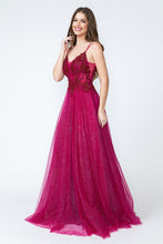 Load image into Gallery viewer, LA Merchandise LAF8182 Sheer Bodice &amp; Floral Appliques Spaghetti Strap Tulle Dress