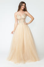 Load image into Gallery viewer, LA Merchandise LAF8182 Sheer Bodice &amp; Floral Appliques Spaghetti Strap Tulle Dress