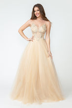 Load image into Gallery viewer, LA Merchandise LAF8182 Sheer Bodice &amp; Floral Appliques Spaghetti Strap Tulle Dress