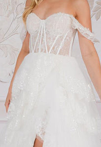 LA Merchandise LAATM1012B Off Shoulder Layered Wedding White Gown