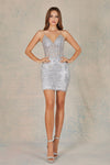 Load image into Gallery viewer, LA Merchandise LAL1021 Spaghetti Strap Glitter Fitted Short Dress - Silver - Cocktail Dresses LAL