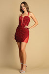 Load image into Gallery viewer, Cocktail Dresses Fitted Slit Sequin Detail Short Cocktail Dress Red