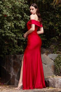 LA Merchandise LARKV1050 Fold Over Off Shoulder Stretch Formal Gown