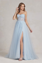 Load image into Gallery viewer, La Merchandise LAXJ1089 Open Back Tulle Prom Floral A-line Formal Gown - LIGHT BLUE - LA Merchandise